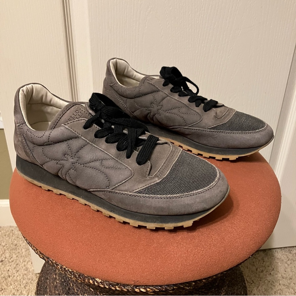 BRUNELLO CUCINELLI Sneakers GRAY Shiny Toe MONILI - Sz 8 (IT 38) Made in Italy